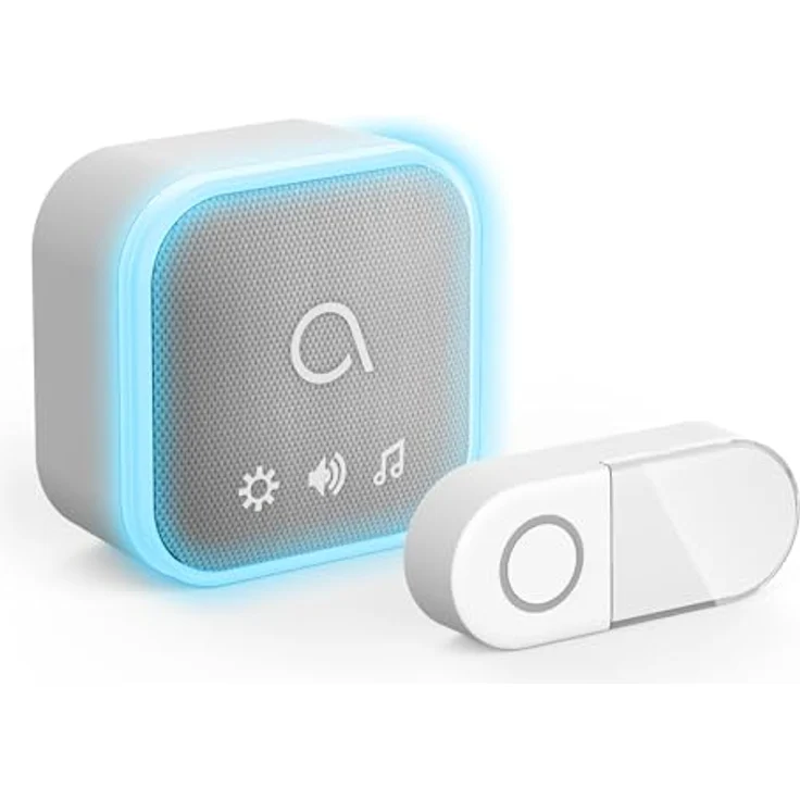 Avidsen Sona-T, Smart Home Türklingel Funkgong mit Lichtblitz, grau meliertem Textilüberzug und 150 m Reichweite – Bild 1