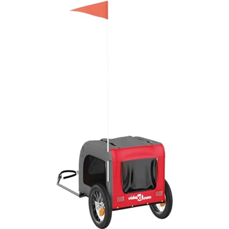 vidaXL Hunde-Transportbox Fahrradanhänger, rot und grau, Oxford-Gewebe, Eisen, 124 x 53 x 53 cm, max. Belastbarkeit 30 kg – Bild 9