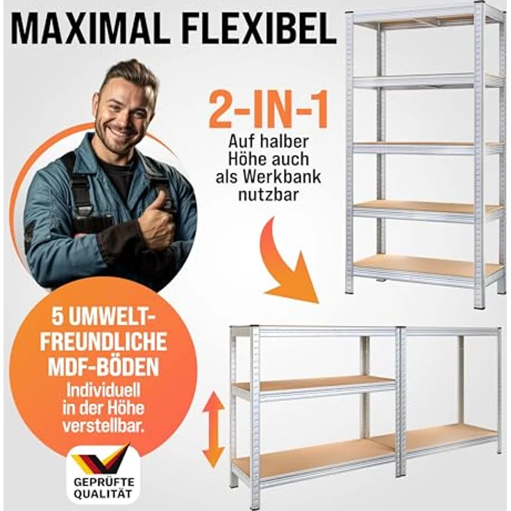 2x Monzana Schwerlastregal 170x75x30cm 350kg 5 MDF-Platten Regal Lagerregal Kellerregal Steckregal Werkstattregal – Bild 6