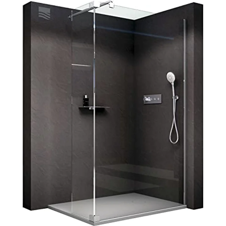 Bernstein Walk-in-Dusche NT109, 8mm Klarglas mit Nano-Beschichtung, Chromprofil, inkl. Spritzschutz, wählbare Breite bis 120 cm, 200 cm hoch – Bild 1