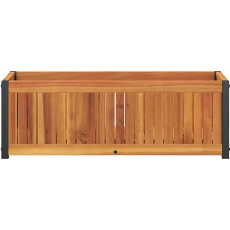 vidaXL Pflanzkübel 80x30x27,5 cm Massivholz Akazie und Stahl, stabil, wetterbeständig, dekorativ – Bild 4