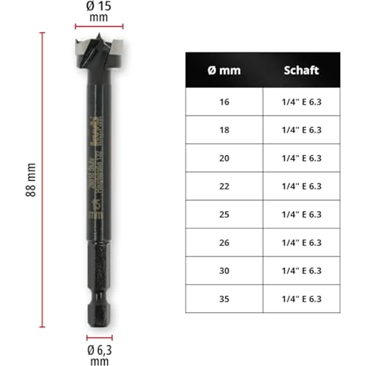 kwb Forstnerbohrer, ø 15 mm Topfbohrer aus Werkzeugstahl, geschmiedeter Bohrkopf, Spezialanschliff für ausrissfreie Bohrlöcher – Bild 2