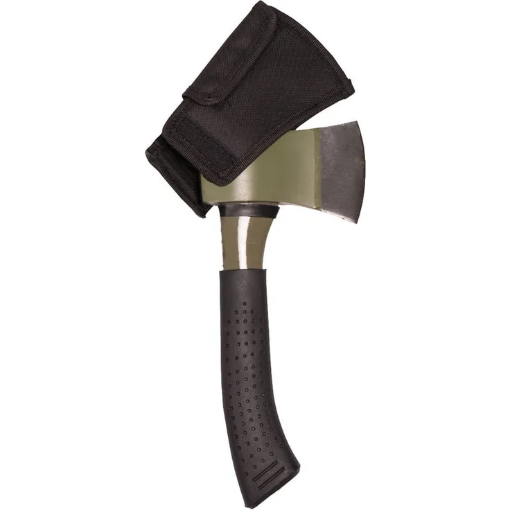 Mil-Tec Vollstahlaxt, handliche Axt mit gummiertem Griff und Kopftasche, ideal für Camping und Outdooraktivitäten
