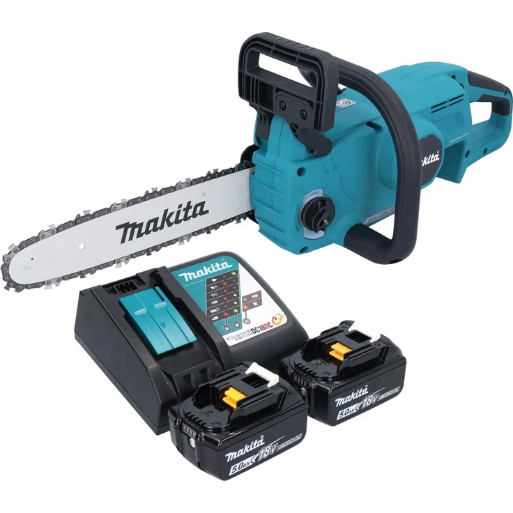 Makita DUC 307 RT2X3, Akku-Kettensäge mit 30 cm Schwertlänge, bürstenlosem Motor und 610 W Leistung, inklusive 2x 18 V 5,0 Ah Akkus und Schnellladegerät