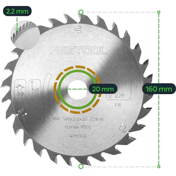 Festool Universal Kreissägeblatt W28 160 x 2,2 x 20 mm 160 mm 28 Zähne ( 496302 ) TS TSC ATF AP – Bild 5