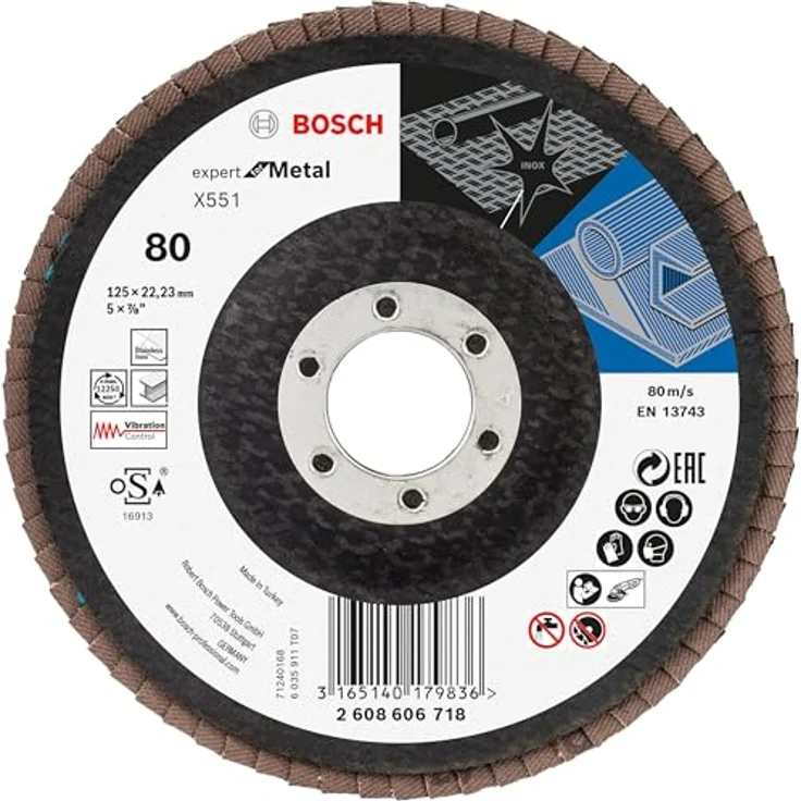 Bosch 40x Fächerschleifscheibe X551 Expert for Metal + Beanie Set (Ø 125 mm, Körnung 40/60/80, M14) - Profi Zubehör für Winkelschleifer, ideal für Metall, Stahl, Gusseisen – Bild 4
