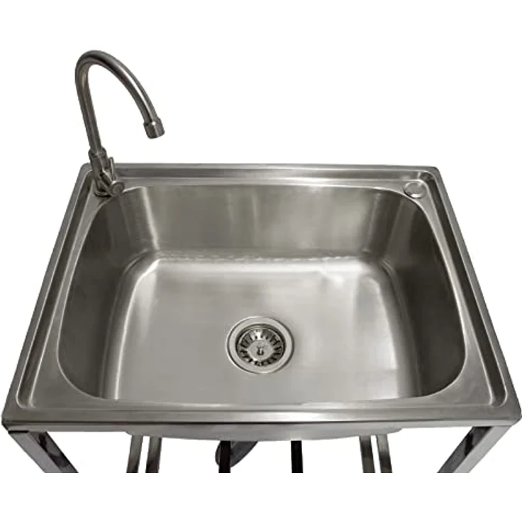 Edelstahl-Metall-Camping-Spüle mit Wasserhahn und Abflussrohr Outdoor-Waschbecken freistehend tragbar – Bild 2