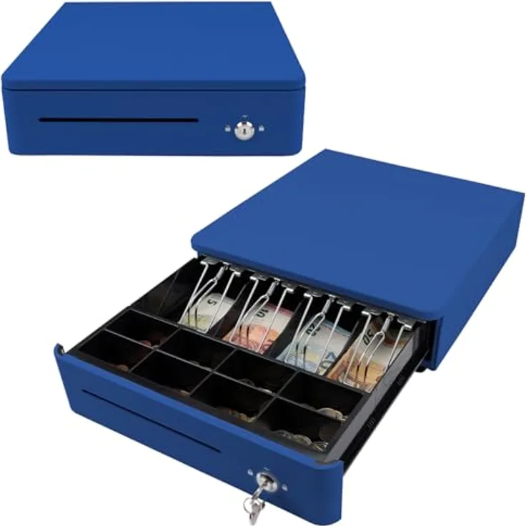 Olympia S 330 Blau, Kassenlade mit 8 Münzfächern, 4 Scheinfächern, Vollmetall, elektrisch ansteuerbar, Schloss & RJ11/RJ12-Anschluss