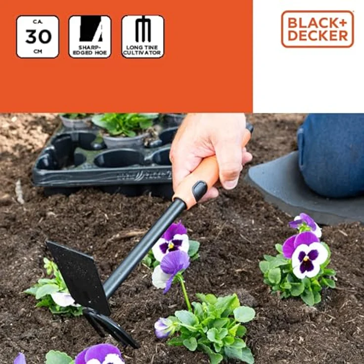 Black + Decker Doppelhandhacke, 30 cm Kultivator für effektives Hacken und Wurzel-Lockern – Bild 7