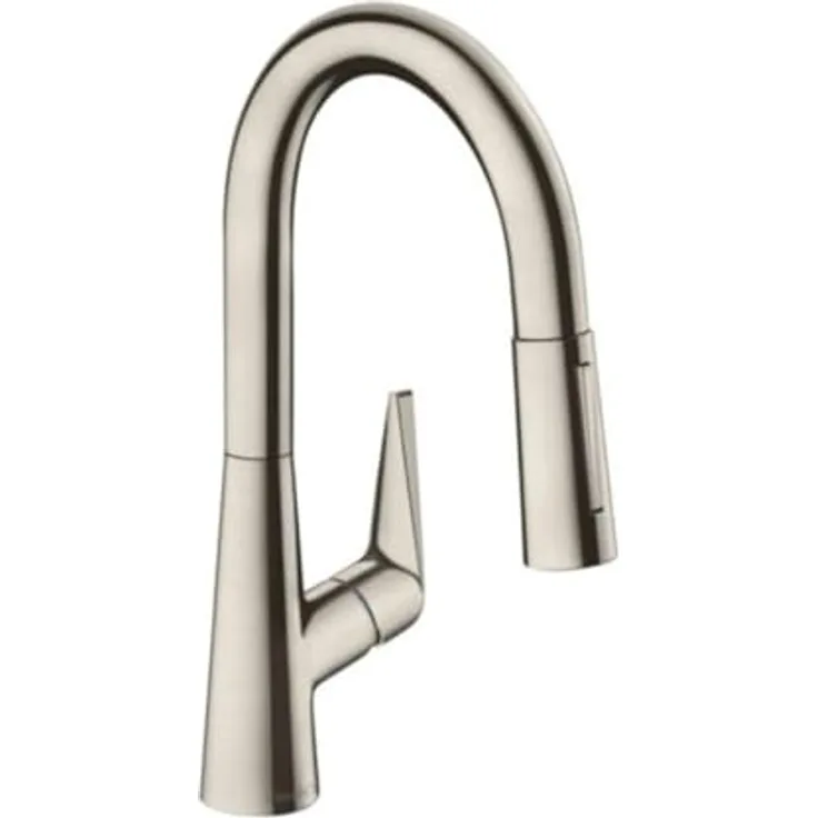 Hansgrohe Talis M51, Einhebel-Küchenmischer 160 2jet mit Ausziehbrause, Edelstahl Finish, schwenkbar bis 150°, temperaturbegrenzbar, integrierter Rückflussverhinderer