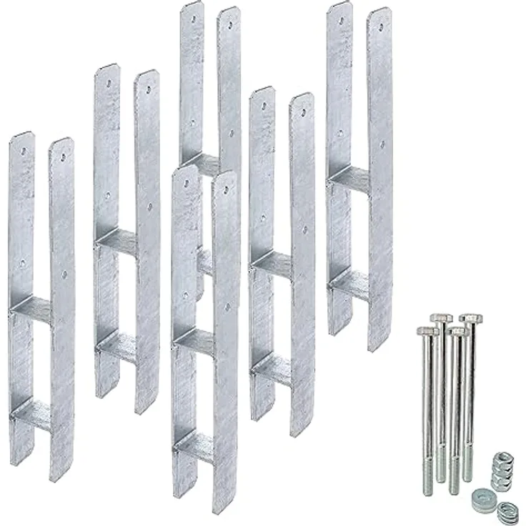 siwitec H-Pfostenträger Set, 6 Stück, feuerverzinkt, für Holzpfosten im Außenbereich, 600 x 71 mm zum Einbetonieren