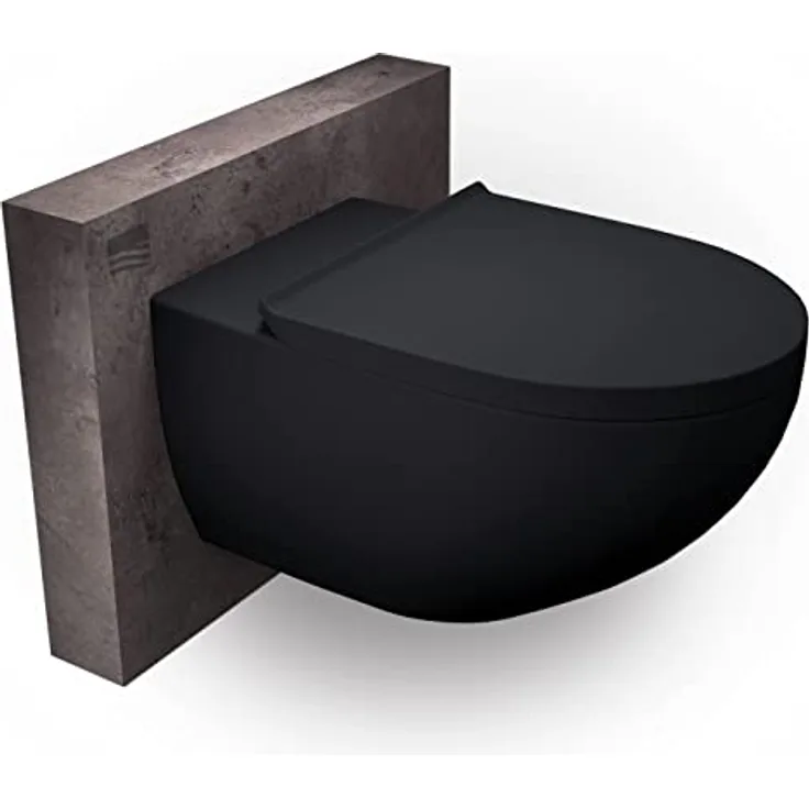 BERNSTEIN Wand-WC schwarz spülrandlos mit Soft-Close-Deckel, Hänge-WC E-9030 in Schwarz matt