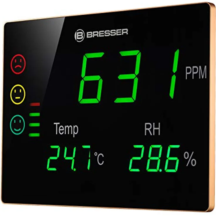 Bresser CO2-Messgerät Smile XXL, Air Quality Monitor mit Thermo- und Hygrometer, schwarzes LED-Display – Bild 1