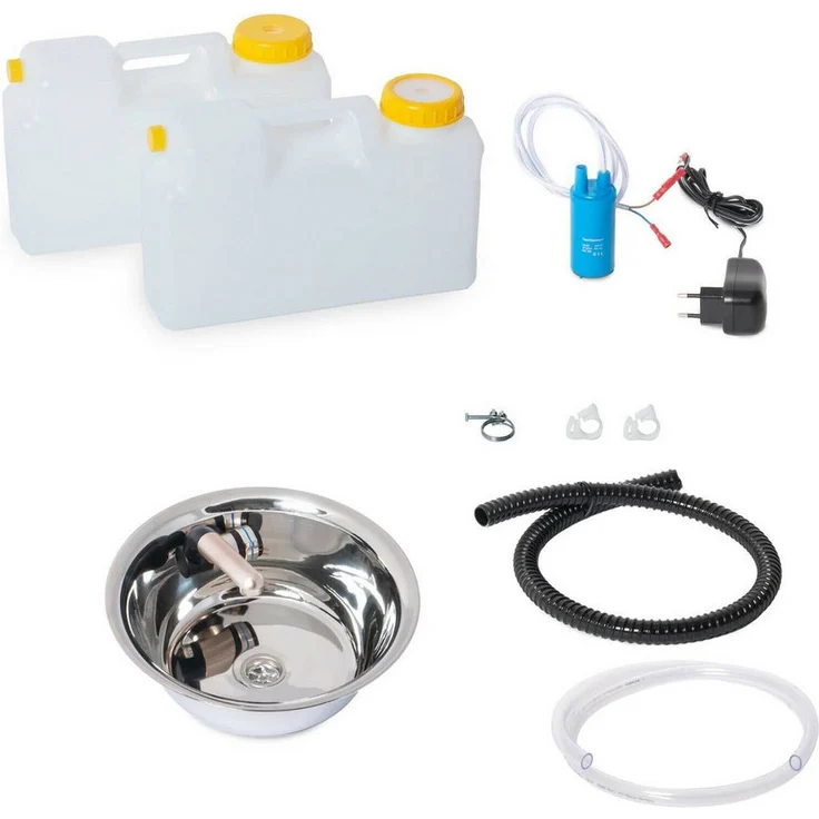 ad-ideen Waschbecken Bausatz 230V für Camping Miniküche, 28 cm Edelstahl mit integriertem Wasserhahn