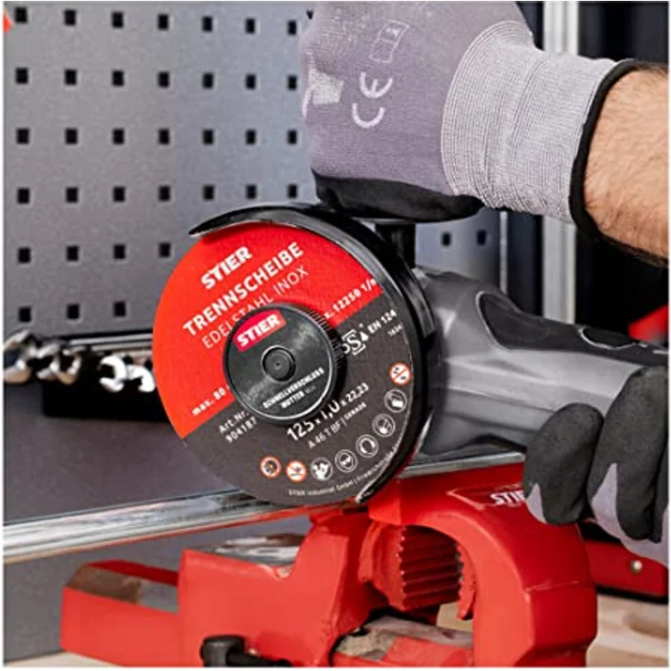 STIER Trennscheibe 125 mm, Flexscheibe für Edelstahl/INOX, Metall, Stahl, gerade, Set mit 25 Stück für Winkelschleifer, 1,0 mm dick – Bild 3