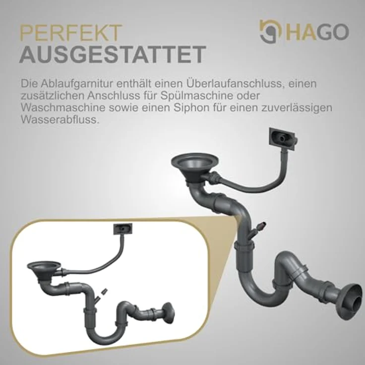 HAGO Edelstahlspüle Einbauspüle 45x45cm Eckig, rostfreies Edelstahl Spülbecken mit Ablaufgarnitur – Bild 6