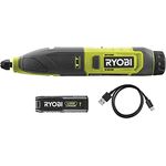 RYOBI 4 V USB-LITHIUM Akku-Schnitzer RPC4-120G, inkl. 1 x 4 V 2,0 Ah Akku und USB-C Ladekabel - Kompakter Power Carver für Holzschnitzarbeiten und Meißelarbeiten