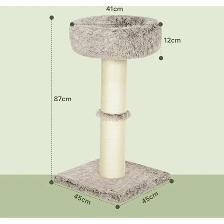 PawHut Katzenbaum 87 cm hoch mit Bett, dickem Stamm, Sisal-Kratzsäulen, für Katzen bis 6 kg, Braun – Bild 5