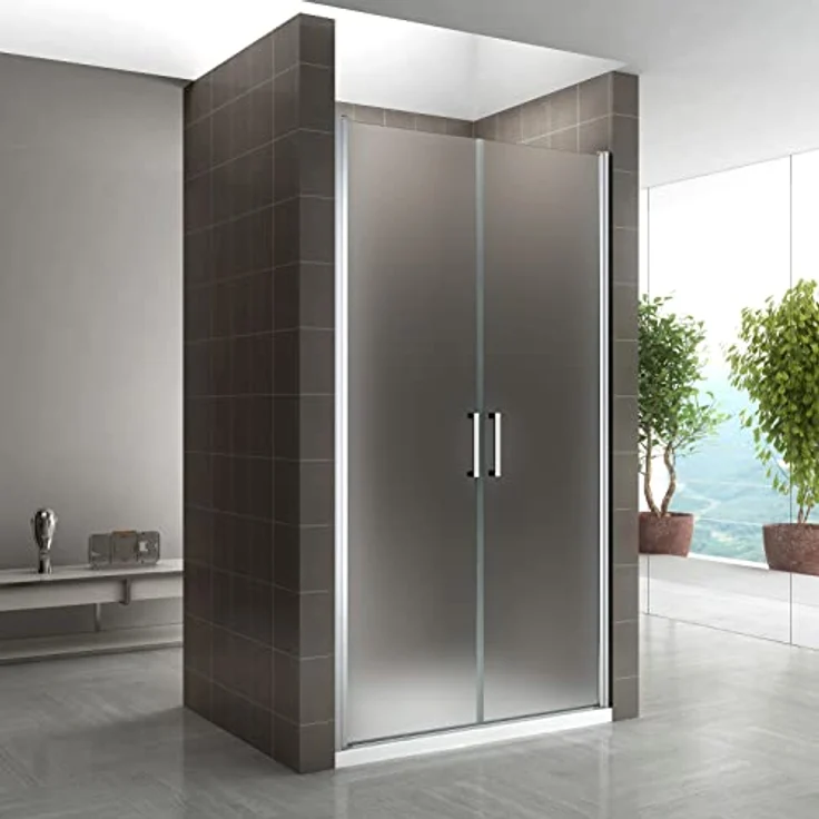 i-flair Duschtür 80-83 cm, Höhe 195 cm, satiniertes 6 mm Sicherheitsglas, Edelstahlgriffe – Bild 8