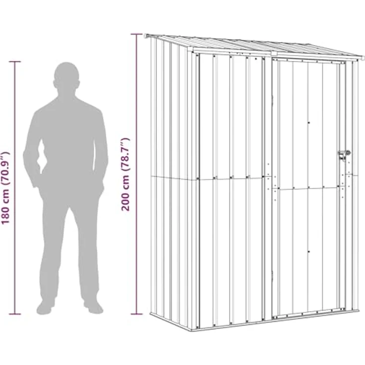 vidaXL Gartenhütte Anthrazit 140,5 x 74 x 200 cm, wetterfester Metall-Speicher mit viel Platz für Gartenwerkzeuge und Zubehör – Bild 4