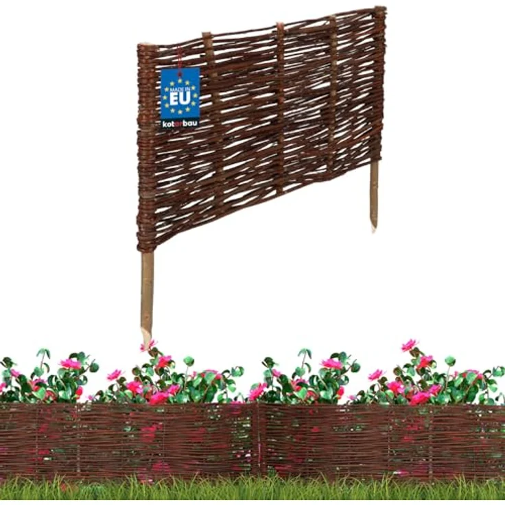 KOTARBAU® Beetbegrenzung Weidenzaun, 60 x 30 cm, wetterbeständig, braun, flexible Beeteinfassung aus Weidengeflecht, stabiler Steckzaun für Garten und öffentliche Grünanlagen – Bild 1
