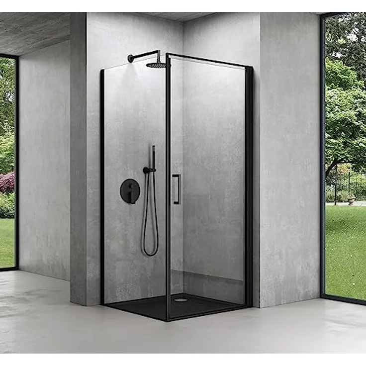 Mai & Mai Duschkabine Eckeinstieg Schwarz 100x100x195 cm, mit Hebe-Senk-Mechanismus, 8mm ESG-Sicherheitsglas, Nano-Beschichtung, inkl. Duschtasse Rav36-Plus – Bild 1