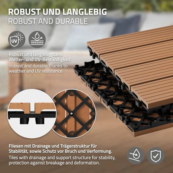 Terrassenfliesen 30x30 cm 11er Set für 1m² Hellbraun aus WPC – Bild 4