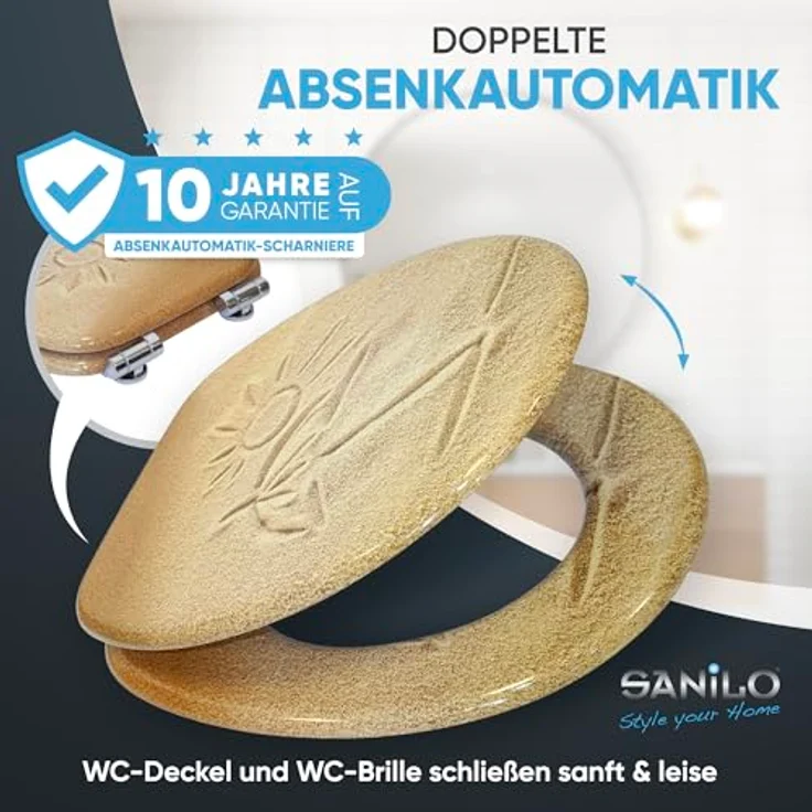 Sanilo WC Sitz Sunshine, Toilettendeckel aus Holz mit Absenkautomatik, antibakterieller Oberfläche, stabil und pflegeleicht – Bild 3