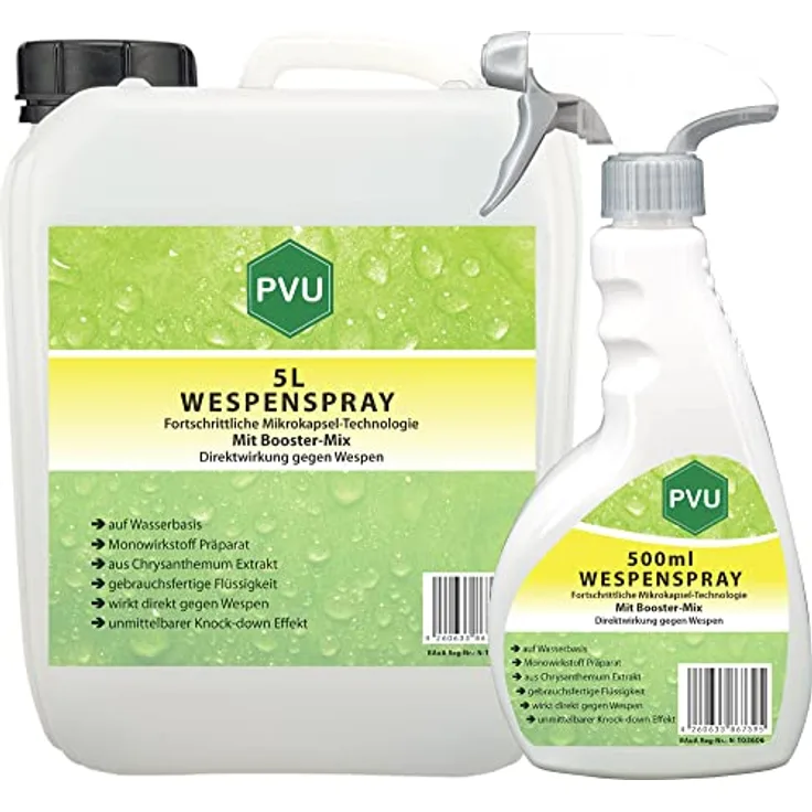 PVU Wespenspray 5 Liter + 500ml | Hochwirksames Wespengift aus reinem Chrysanthemum Extrakt, formuliert in Deutschland