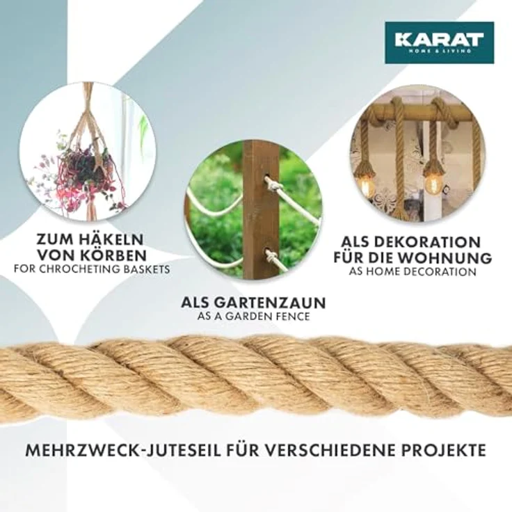 KARAT Juteseil Kletterseil 30m, 26mm dick, 100% Naturjute, robust und griffig für Sport, Garten und Bastelarbeiten – Bild 4