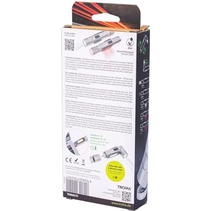 TROIKA ECO KNICKLICHT PRO, multifunktionale Taschenlampe mit 5 Leuchtfunktionen, bis 90° abknickbar, titanfarben, USB-Ladefunktion – Bild 2