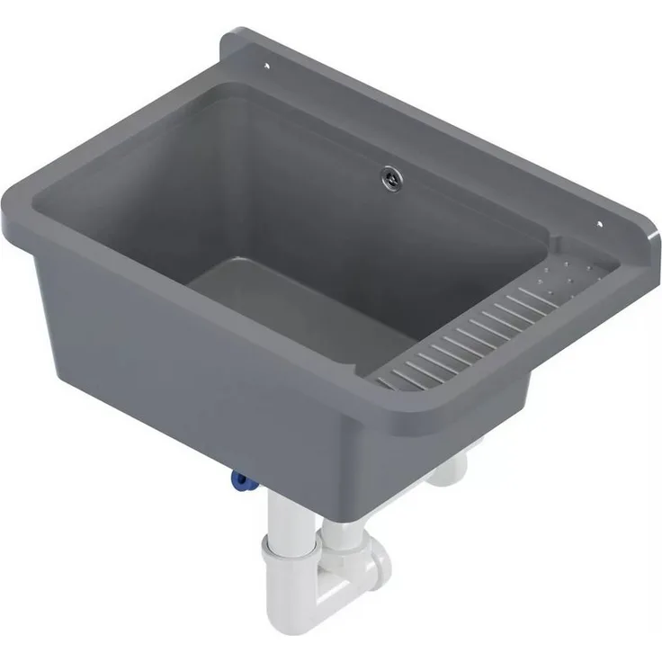 QLS Küchenspüle Gradia, Kunststoff-Spülbecken, 50 x 34 cm, mit Siphon, für draußen, Garten & Werkstatt