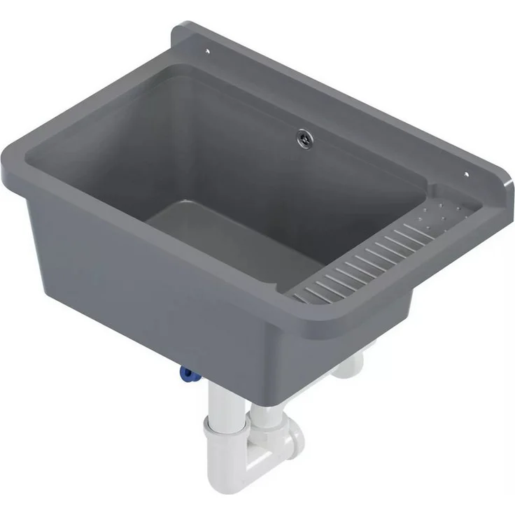 QLS Küchenspüle Gradia, Kunststoff-Spülbecken, 50 x 34 cm, mit Siphon, für draußen, Garten & Werkstatt – Bild 1