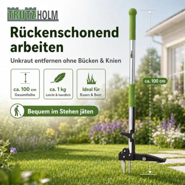 TRUTZHOLM Unkrautstecher mit Stiel, ergonomischer Wurzelentferner mit Hebelmechanismus und Fußtritt für Garten und Rasenpflege – Bild 2