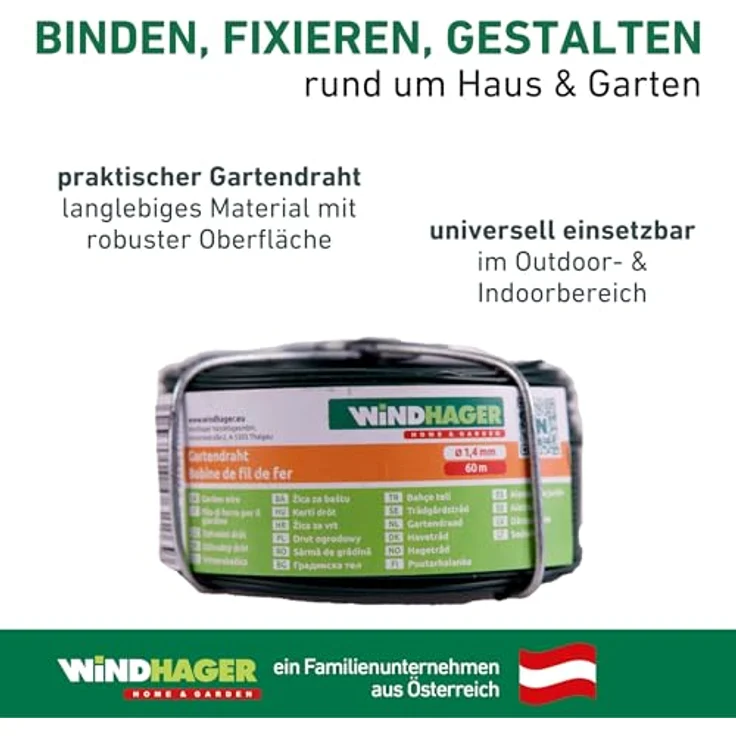 Windhager Gartendraht 60 m, 1,4 mm, grün, verzinkt mit Kunststoffummantelung, wetterbeständig und pflegeleicht – Bild 5