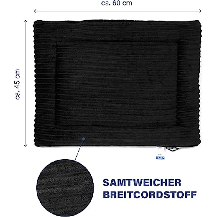 Wallace & Jones | Liegematte Cardi, Liegekissen für Hunde - schwarz | S | ca. 60 x 45 cm – Bild 2