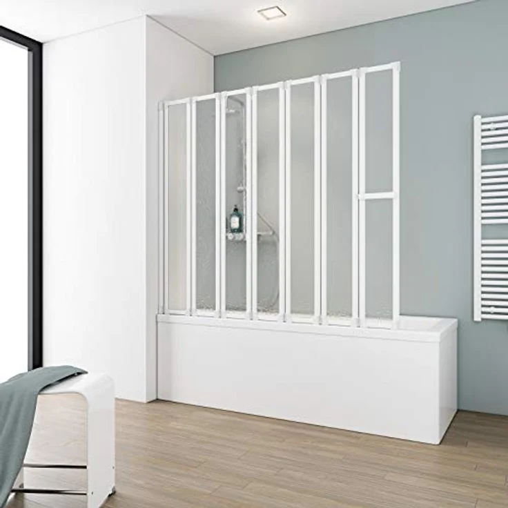Schulte Duschwand für Badewanne faltbar, 159 x 140 cm, Kunstglas Softline hell, Alpinweiß, einfacher Aufbau, Made in Germany, D1317 04 01 – Bild 1