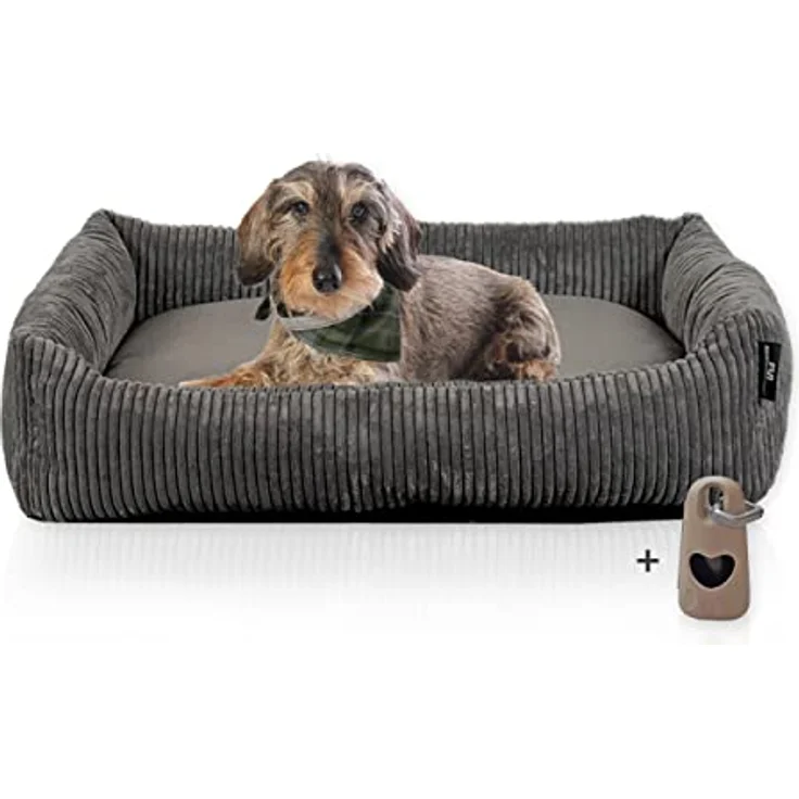 Rohrschneider Hundebett waschbar für kleine und mittelgroße Hunde mit Hundekissen Cord grau (ca. 70x50 cm) inkl. Gassibeutel – Bild 1