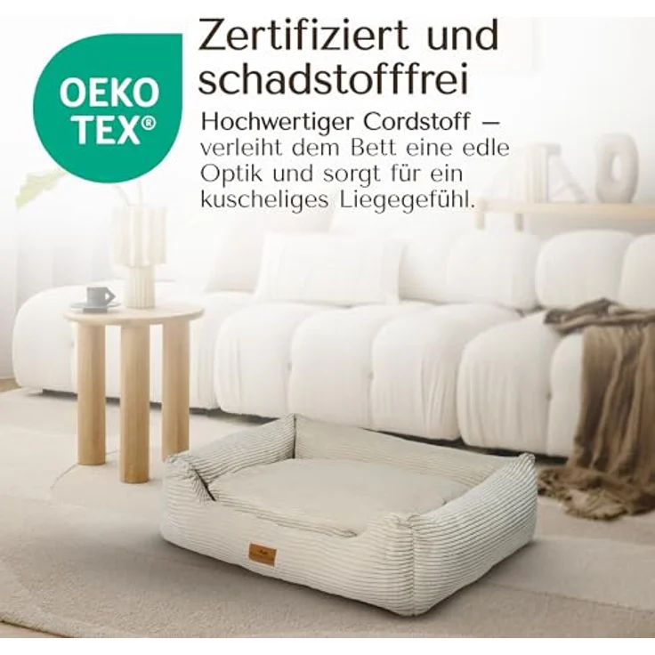 FREUDENTIER Orthopädisches Hundebett aus Cord - Waschbar - Herausnehmbares Liegekissen - Oeko® TEX Zertifiziert & Handmade in Europe - Beige, M – Bild 5