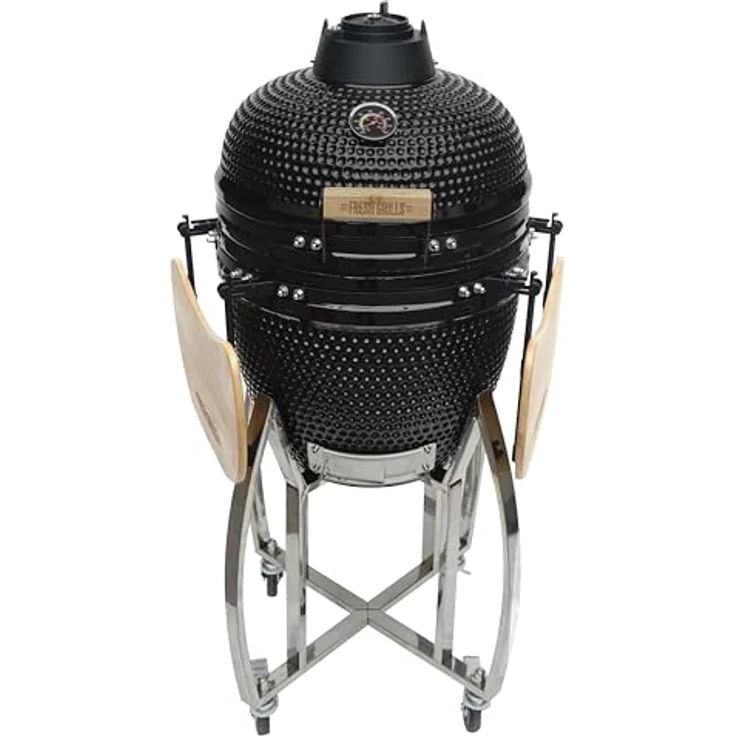 Monster Shop Kamado Grill - 46cm, eiförmiger Holzkohlegrill mit Edelstahl-Grillrost und integrierten Thermometer – Bild 3