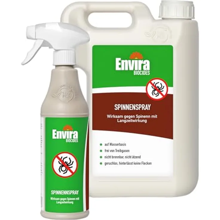 Envira Spinnen-Spray - Anti-Spinnen-Mittel Mit Langzeitwirkung - Geruchlos & Auf Wasserbasis - 500 ml + 2 Liter