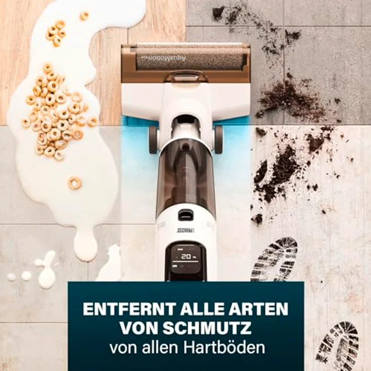 Princess AquaMotion Plus Bodenreiniger, 4-in-1 Saugen, Wischen & Trocknen, Kabellos, 50 Min Laufzeit, HEPA-Filter, Selbstreinigung, 170W, 75dB, Intelligentes Display, Dockingstation, Leicht, 337010 – Bild 4