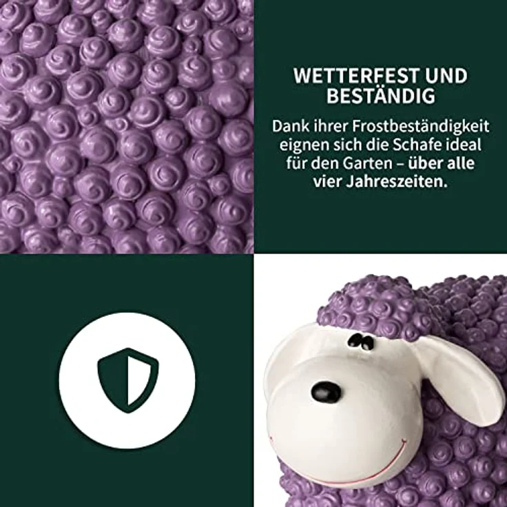 VERDOBA Mini Deko Schaf Molly, wetterfestes Gartenfigur in Pastell Violett, 21 x 12,5 x 16,5 cm – Bild 4