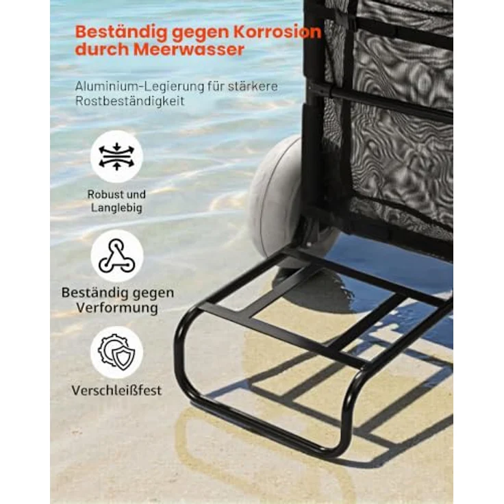VEVOR Strandwagen Bollerwagen, faltbar mit 75 kg Tragfähigkeit, 13 Zoll Ballonräder, 14 x 14,7 Zoll Ladefläche, verstellbarer Griff, inkl. Handpumpe, für Strand und Camping – Bild 5