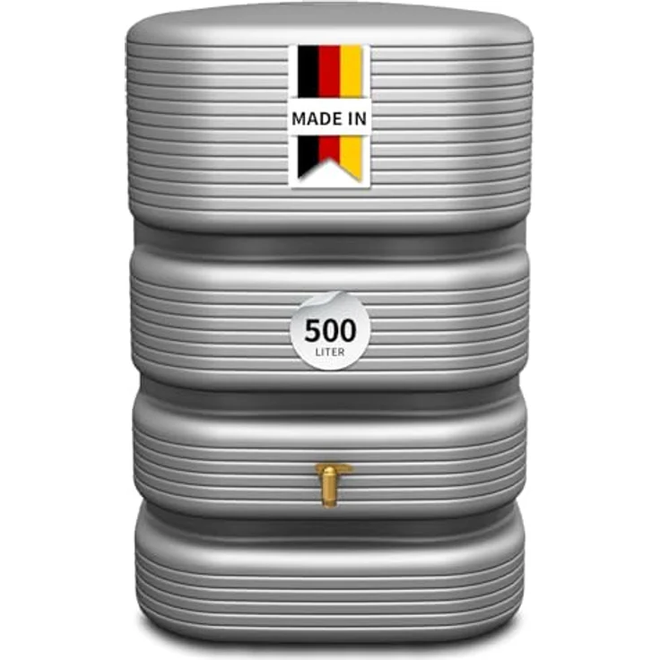 4rain Wandtank Quadro, 500 l Regenwasserspeicher in Betongrau mit fünf Gewindeanschlüssen, UV-stabil und robust – Bild 1