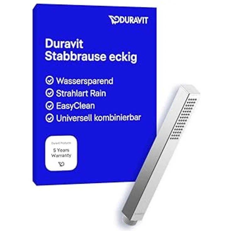 Duravit MinusFlow Stabbrause eckig, Duschbrause mit Rain-Strahl und 9.50 l/min Durchfluss, chrom – Bild 1
