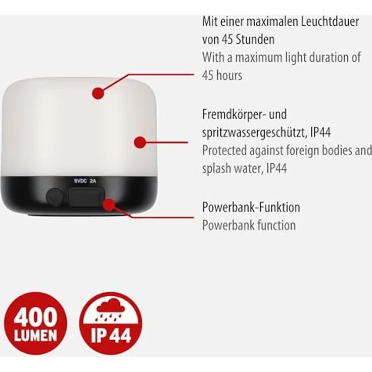 Brennenstuhl Akku Solar LED Outdoor Leuchte GL 400 AS (400lm, bis zu 45h Leuchtdauer, Powerbank, USB C Ladekabel) – Bild 2