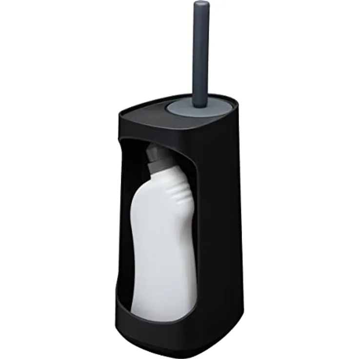 Tiger Tess Toilettenbürstenhalter freistehend, mit Aufbewahrungsfach für Reiniger und flexibler Swoop WC-Bürste, Farbe: Schwarz / Anthrazit