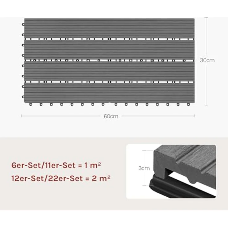 12er-Set WPC Terrassenfliese mit Klicksystem hellgrau – Bild 8