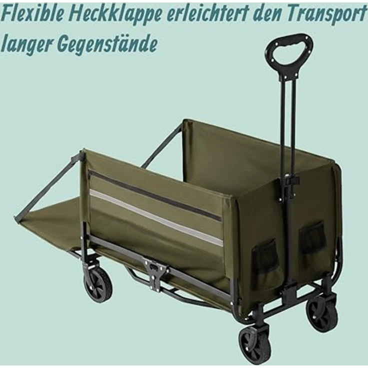 Relaxdays Bollerwagen, faltbar, 150 kg Traglast, Teleskopgriff, Regenplane, grüner Transportwagen für Einkauf und Camping – Bild 5